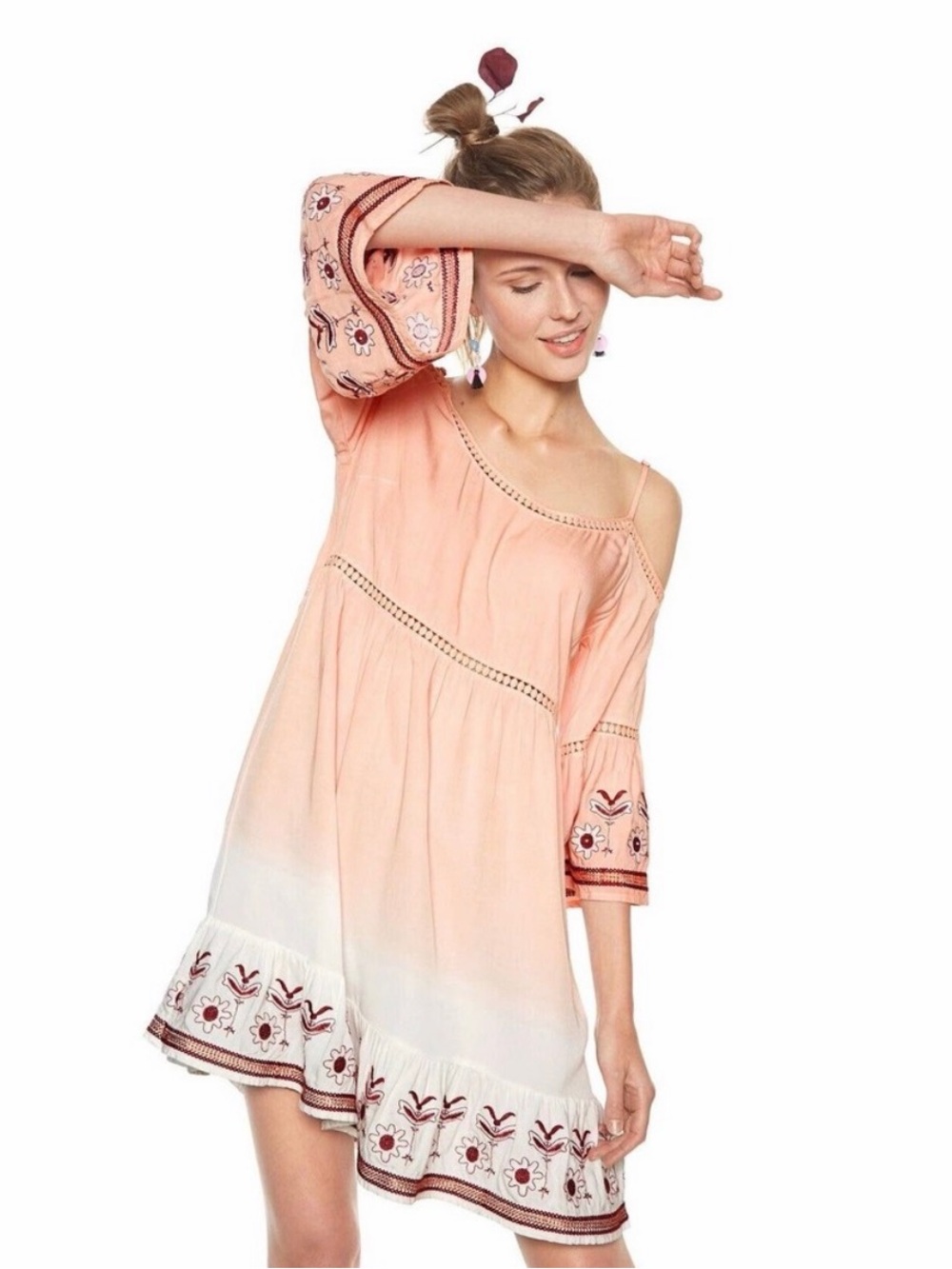 Desigual Phantasia Embroidered Cold Shoulder Ombré Boho Dress Women’s Size 40/L